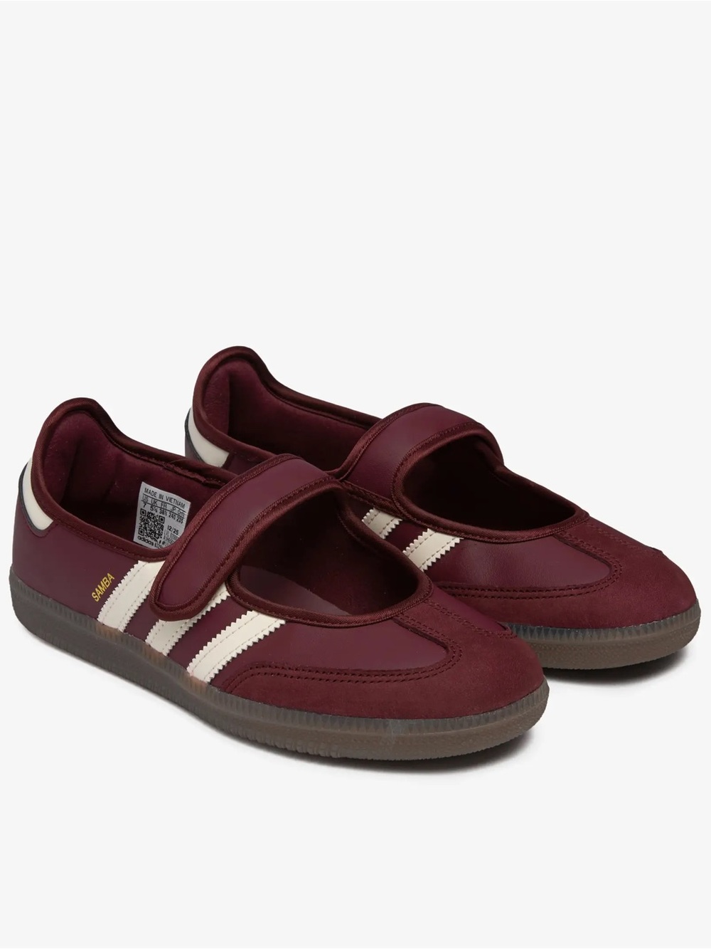 adidas Samba Mary-Jane Sneakers Burgundy with Cream Stripes - Picture 2 of 7
